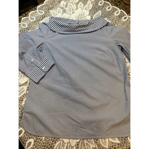 Talbots Womens Blue Multi Pin Stripe Flat Front Blouse Size S Pleats At Breast